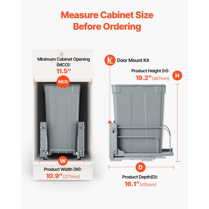 Ulosvedettävä alakaapin jäteastia PP-muovi kolmenkymmenen kilogramman kantavuus pehmeästi sulkeutuvat rautakiskot