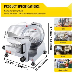 Sähköinen leikkelekone 320W alumiinirunko 12 tuuman hiiliteräs terä 0–15 mm