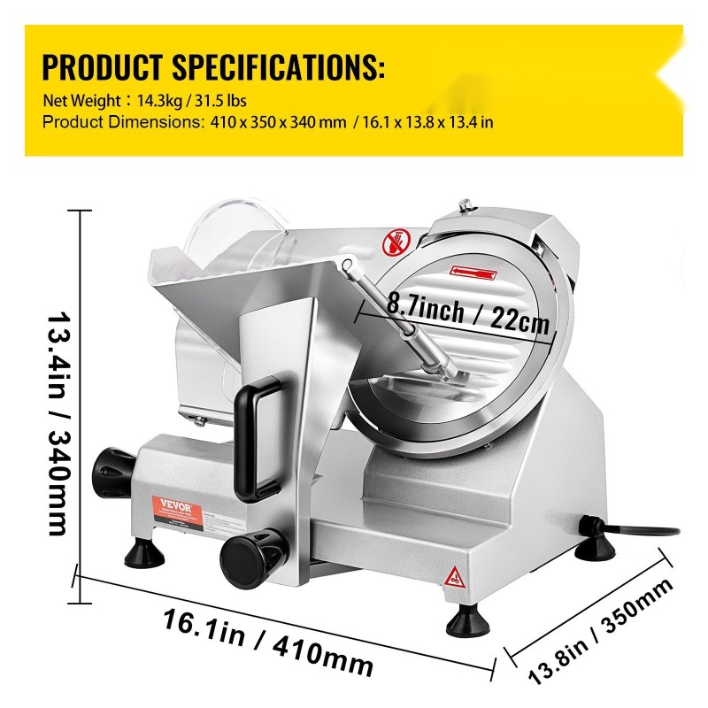 Sähköinen leikkelekone alumiinirunko kaksisataawattinen moottori kahdeksantuumainen hiiliteräs
