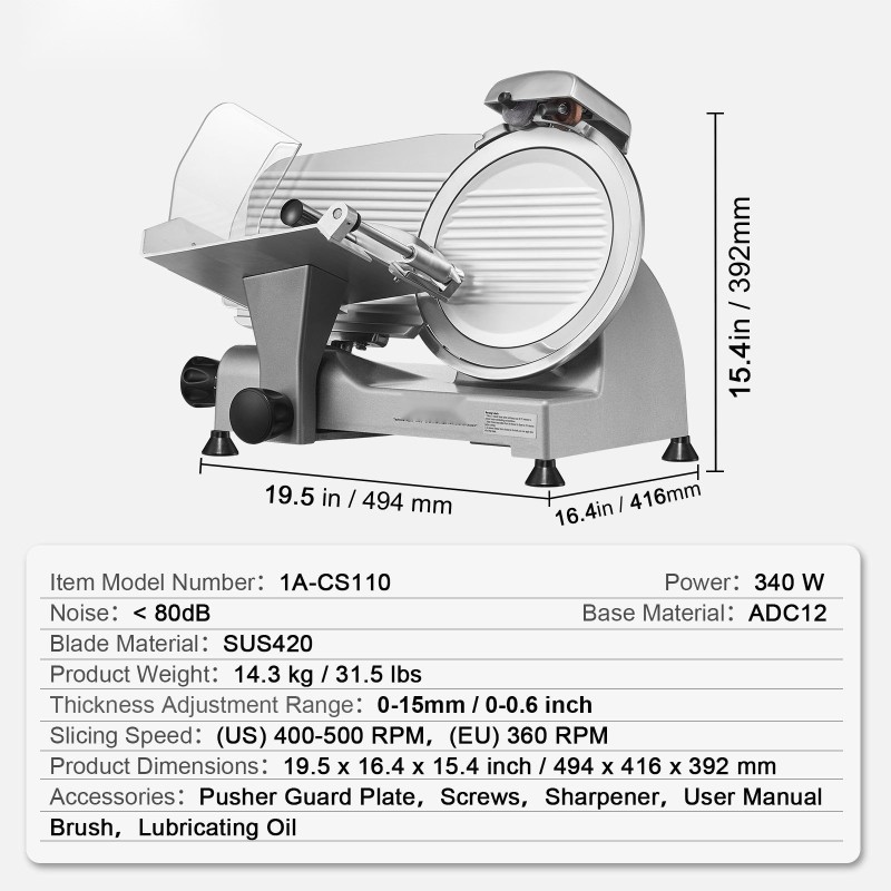 Sähkökäyttöinen lihaleikkuri 25,4 cm SUS420-terä 340W säädettävällä paksuudella 0–15 mm hiomakivellä