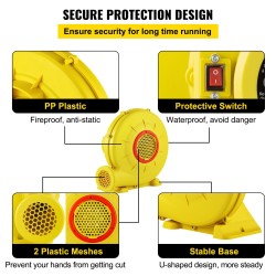 Ilmapuhallin PP-muovi 450 W 450 m³/h 10,5 cm ulostulo pomppulinnoille
