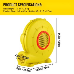 Ilmapuhallin PP-muovi 450 W 450 m³/h 10,5 cm ulostulo pomppulinnoille