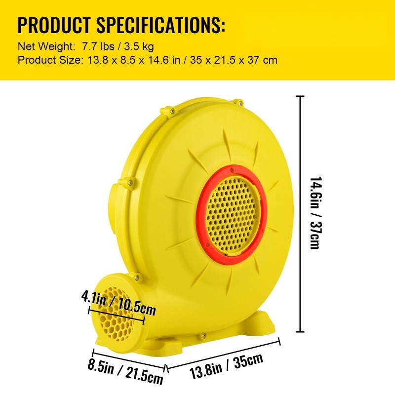 Ilmapuhallin PP-muovi 450 W 450 m³/h 10,5 cm ulostulo pomppulinnoille