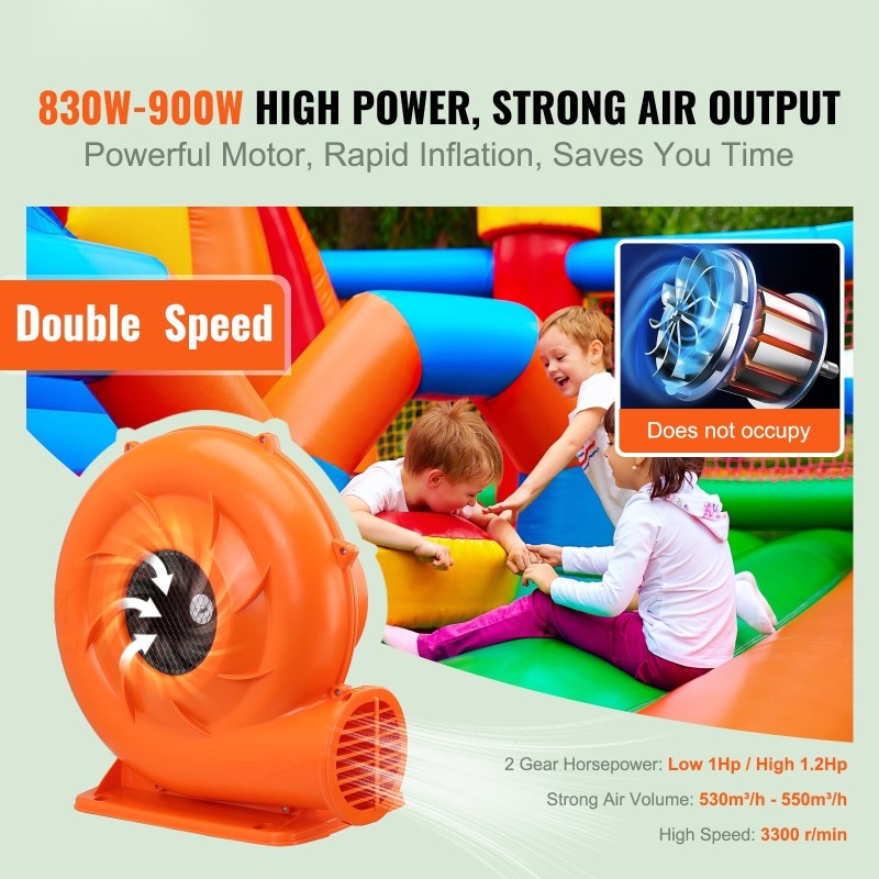 Ilmapuhallin pomppulinnalle 850 wattia ilmavirta 530-550 kuutiometriä tunnissa roiskevesisuojattu