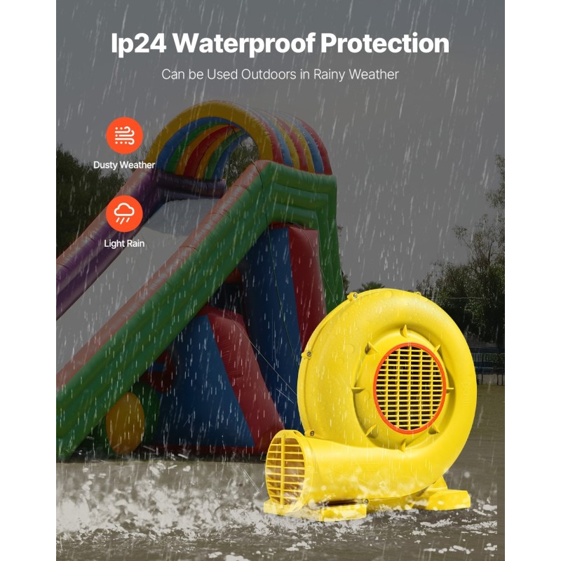 Ilmapuhallin PP-kuori 590 W ja 690 W kaksiasteinen puhallettaville pomppulinnaille keltainen