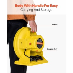 Ilmapuhallin PP-kuori 590 W ja 690 W kaksiasteinen puhallettaville pomppulinnaille keltainen