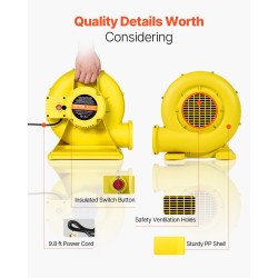 Ilmapuhallin PP-kuori 590 W ja 690 W kaksiasteinen puhallettaville pomppulinnaille keltainen