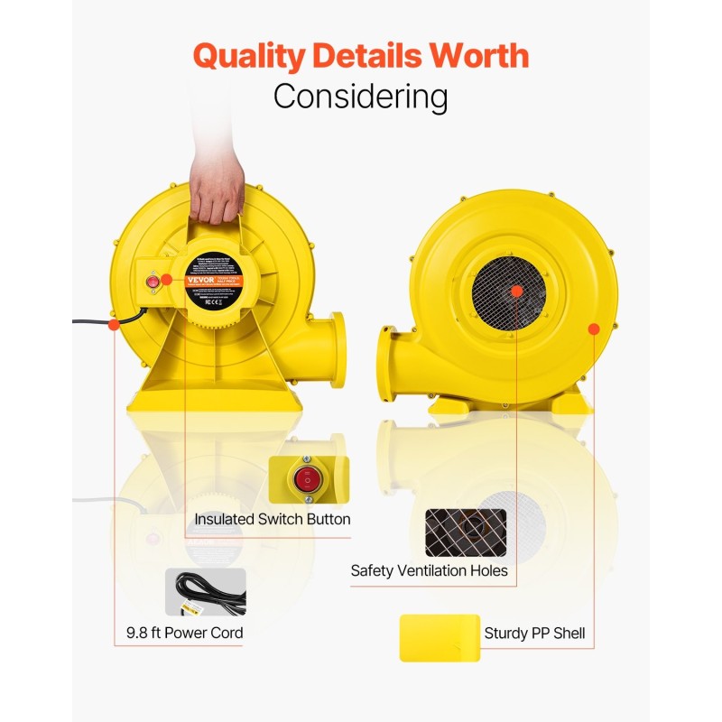 Ilmapuhallin polypropeenikuori 870/950W 1,3 hv 3300 r/min keltainen IP24