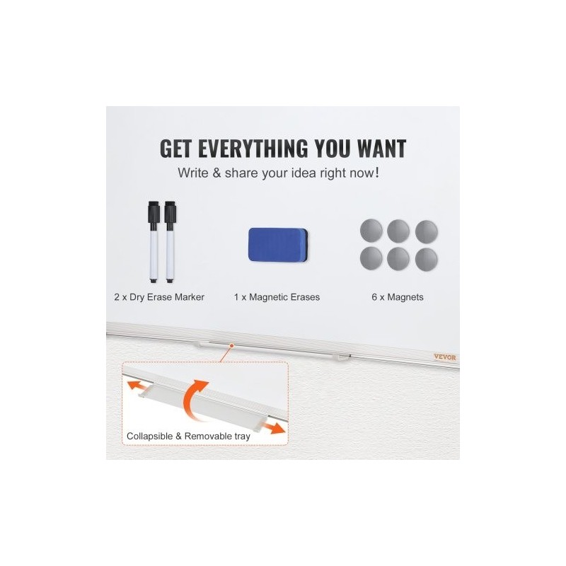 Magnettinen valkotaulu alumiinikehyksellä 457 x 610 mm mukana pyyhin ja 2 tussia