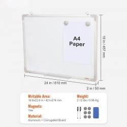 Magnettinen valkotaulu alumiinikehyksellä 457 x 610 mm mukana pyyhin ja 2 tussia