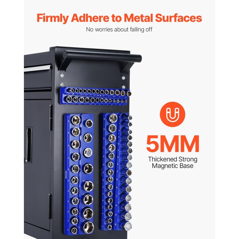 Magneettinen hylsyavainten järjestelijäsarja 3 kpl ABS sininen metrikoille tilaa jopa 75 hylsylle