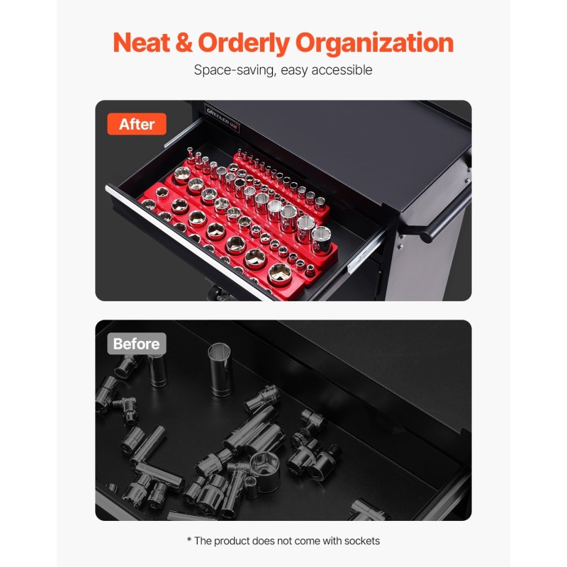 Hylsyjärjestelijäsarja magneettinen ABS-muovinen 3 kpl SAE jopa 68 hylsylle punainen