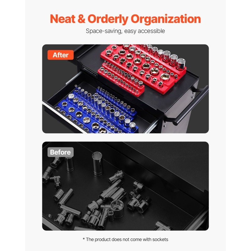 Magneettinen hylsyjen järjestelijäsarja 6 kpl metrinen ja SAE jopa 143 hylsyä