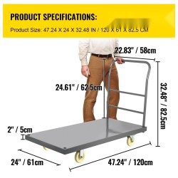Teräksinen tasovaunu 907 kg 1200 x 610 mm 125 mm nailonrullat