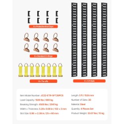 E-track sidontakiskosarja 30 osaa teräs 4 kpl 1,52 m kiskoja musta