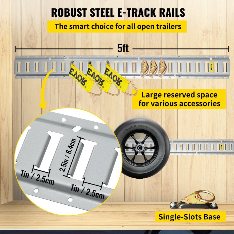 E-track sidontakiskosarja teräksinen 8 kiskoa 1524 mm 34 osaa kuormansidontaan