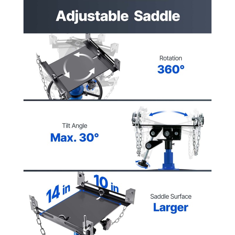 Hydraulinen teräs teleskooppinen vaihteistonostin 0,5 tonnia 85–170 cm säädettävä satula jalkapoljin