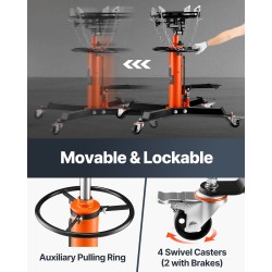 Hydraulinen teleskooppinen vaihteistonostin 600 kg 81–170 cm jalkapoljin 360 asteen pyörät