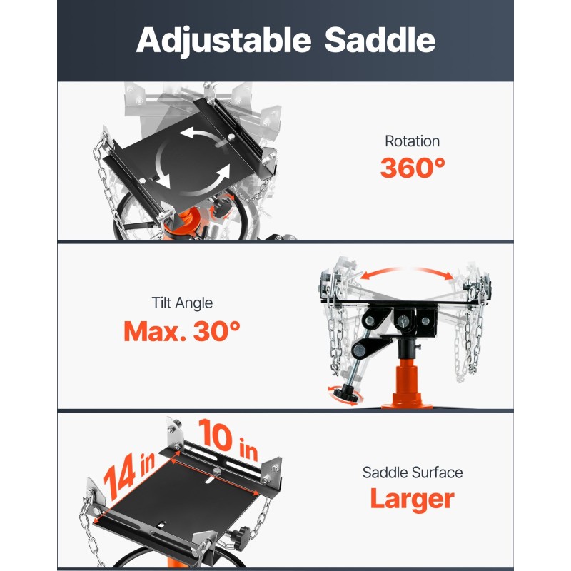 Teleskooppinen hydraulinen vaihteistonostin teräs puoli tonnia nostoalue 85–170 cm poljinkäyttöinen säädettävä satula