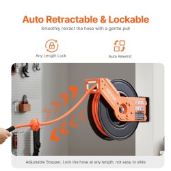 Vedettävä paineilmaletkukela teräsrunko 3/8 tuumaa 15 m 300 PSI automaattinen takaisinkelautuminen räikkälukitus