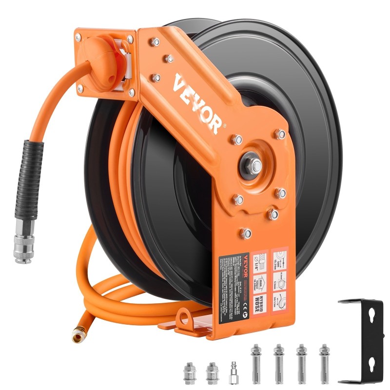 Vedettävä paineilmaletkukela teräsrunko 3/8 tuumaa 15 m 300 PSI automaattinen takaisinkelautuminen räikkälukitus