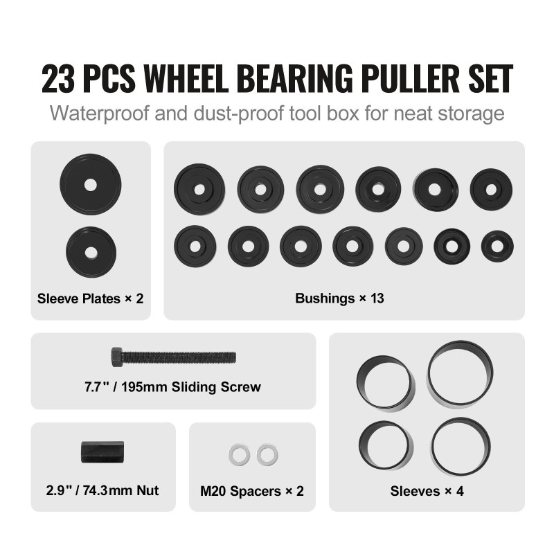 Pyöränlaakerien puristinsarja 24-osainen 13 holkkia 2,2–3,5 tuumaa etuvetoisille autoille
