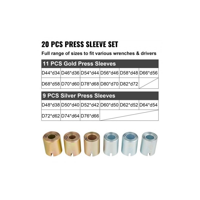 26-osainen holkki- ja vetopulttisarja 45-terästä puslien, laakereiden ja tiivisteiden asennukseen autoihin