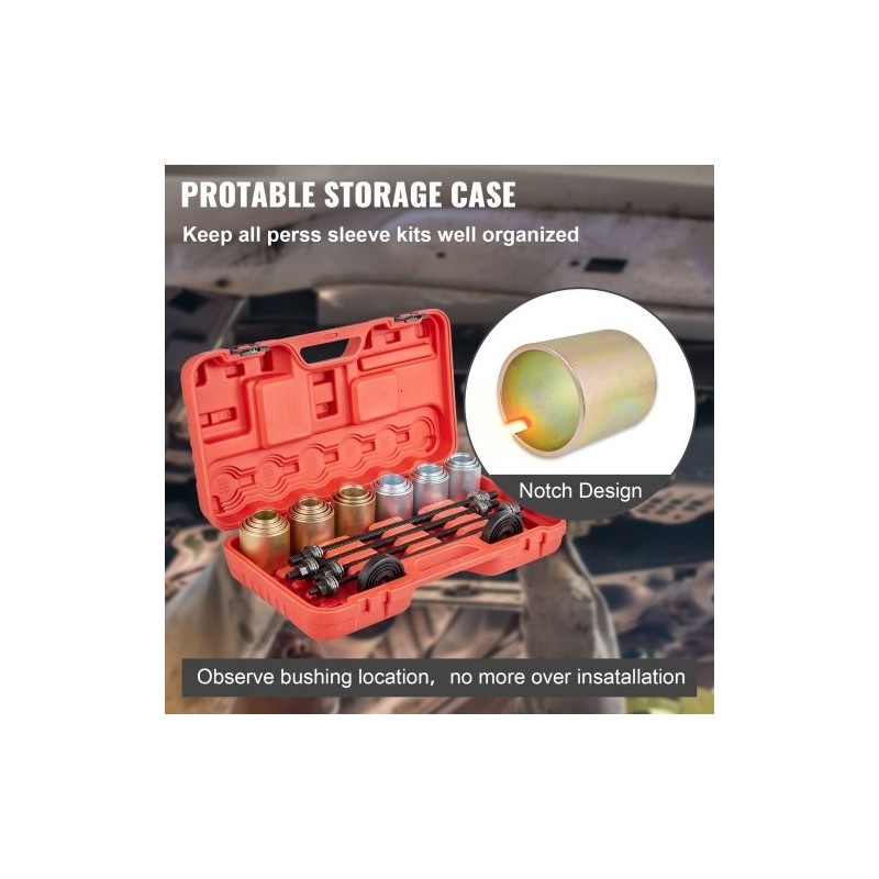 26-osainen holkki- ja vetopulttisarja 45-terästä puslien, laakereiden ja tiivisteiden asennukseen autoihin