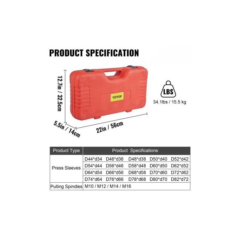 26-osainen holkki- ja vetopulttisarja 45-terästä puslien, laakereiden ja tiivisteiden asennukseen autoihin