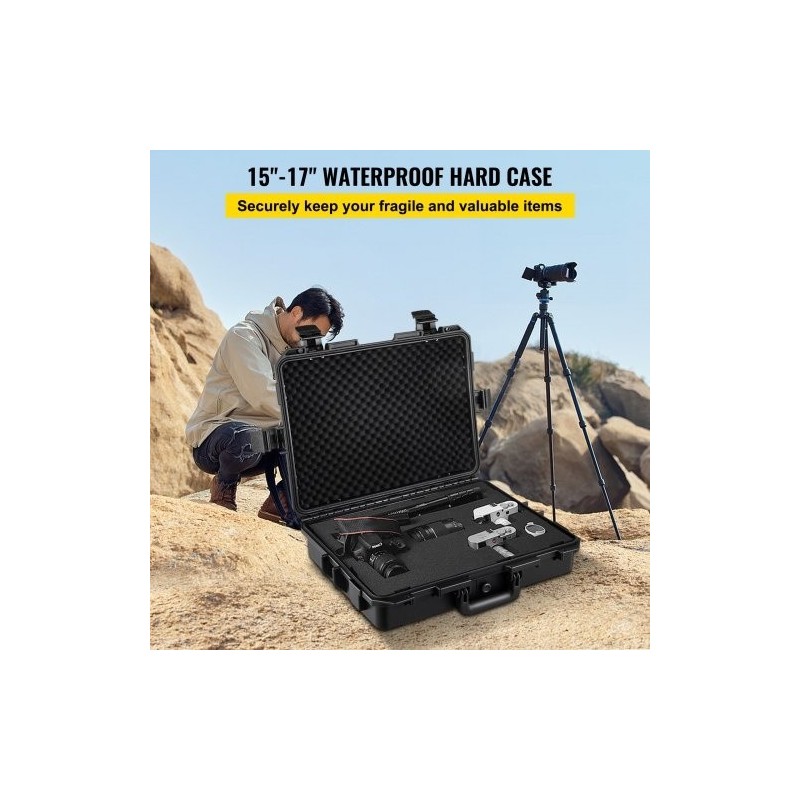 Vedenpitävä kovakotelo polypropeenikuorella muokattavalla vaahtosisuksella 46×36×13 cm 15–17 tuuman kannettaville