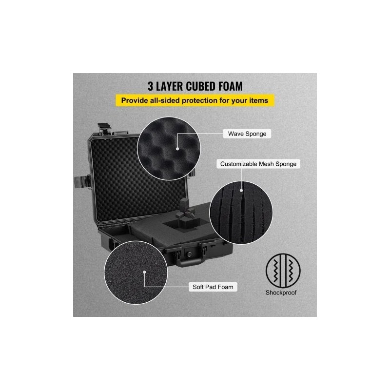 Vedenpitävä kovakotelo polypropeenikuorella muokattavalla vaahtosisuksella 46×36×13 cm 15–17 tuuman kannettaville