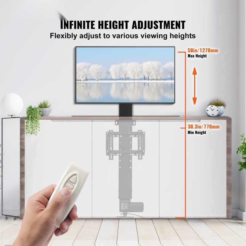Moottoroitu alumiiniseos TV-nostin 28–32 tuumaisille 77.4–127.4 cm kantaa 132 paunaa