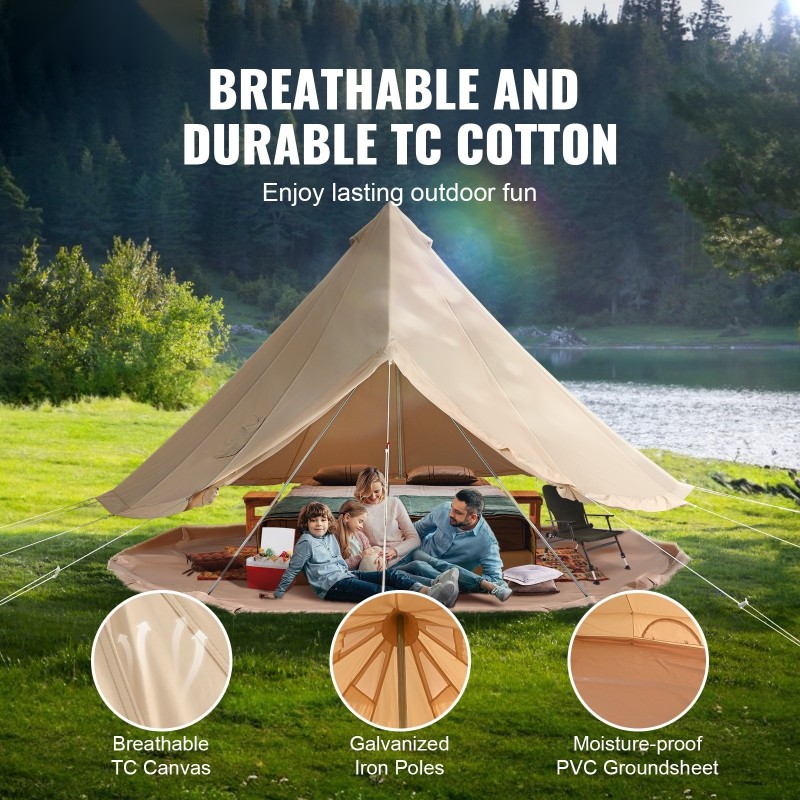 Kangaskelloteltta 7 metrin halkaisija hengittävä TC-kangas kamiinan läpivienti PVC-lattia