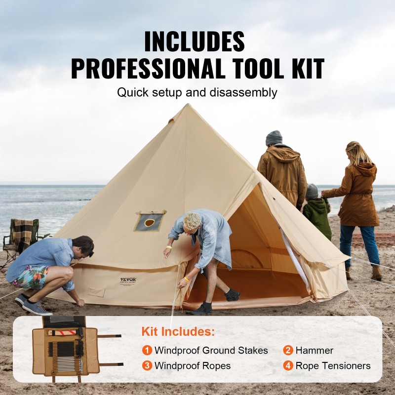 Kelloteltta polyesteri-puuvillakangas kolmen metrin halkaisija neljälle hengelle savupiipun läpivienti muovipäällysteinen lattia