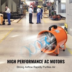 Kannettava aksiaalipuhallin teräs 30,5 senttimetriä 365 wattia 2 nopeutta 5 metrin kanavalla