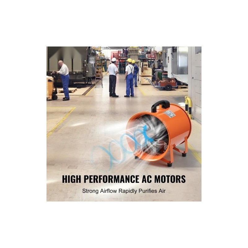 Kannettava aksiaalipuhallin teräs 30,5 senttimetriä 365 wattia 2 nopeutta 5 metrin kanavalla