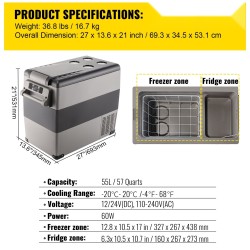 Kannettava kompressorijääkaappi 55 litraa autoon ja kotiin