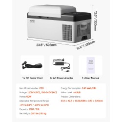 Kompressorijääkaappi 20 l kannettava 12/24 V ja 110–240 V autoon ja kotiin