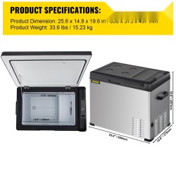 Kannettava 50 l kompressorijääkaappi-pakastin yhden vyöhykkeen 12/24V ja 110–240V