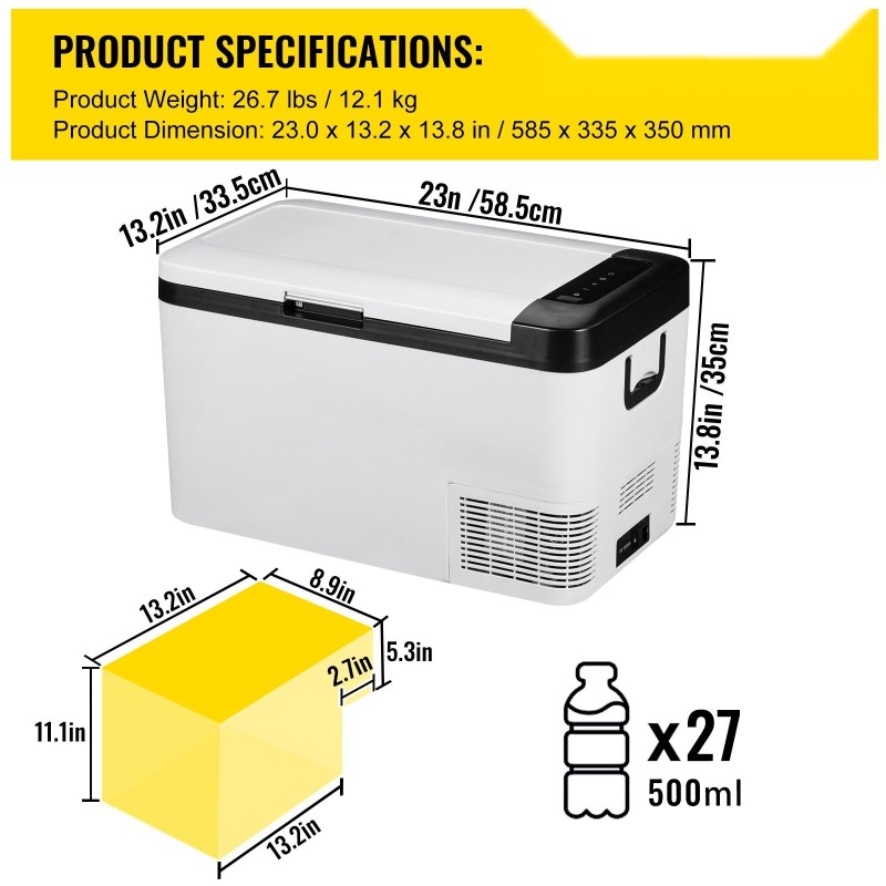 Kannettava kompressorijääkaappi 25 l yhden lämpötilavyöhykkeen mobiiliohjaus pyörillä 12/24V