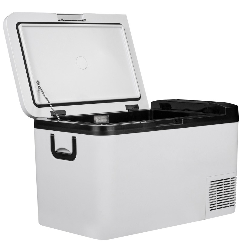 Kannettava kompressorijääkaappi 25 l yhden lämpötilavyöhykkeen mobiiliohjaus pyörillä 12/24V