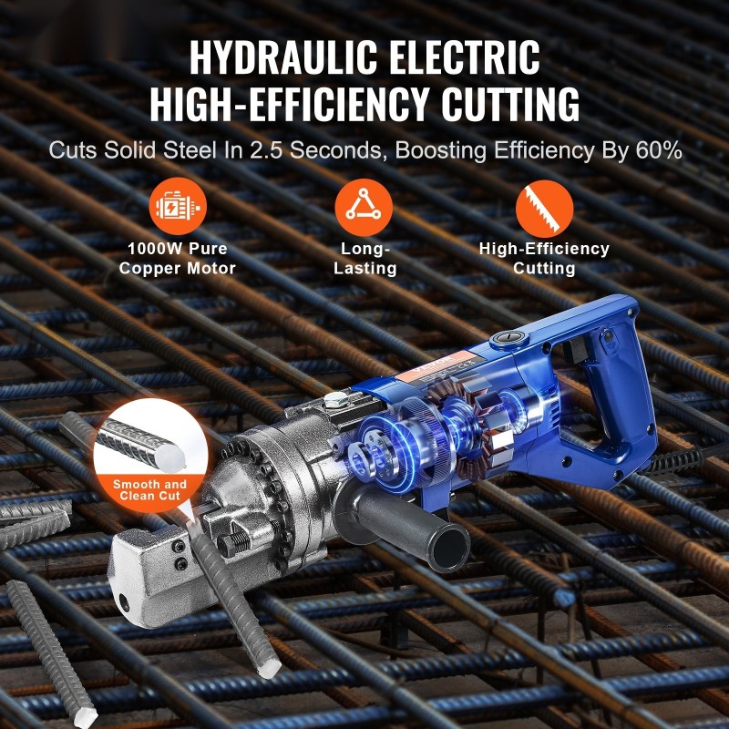 Sähköhydraulinen harjateräsleikkuri 1000 wattia leikkaushalkaisija 4–16 millimetriä mukana työkalulaukku
