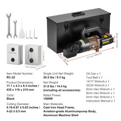 Sähköhydraulinen raudoitusleikkuri valurautakehys alumiinirunko 1500 W 4–22 mm