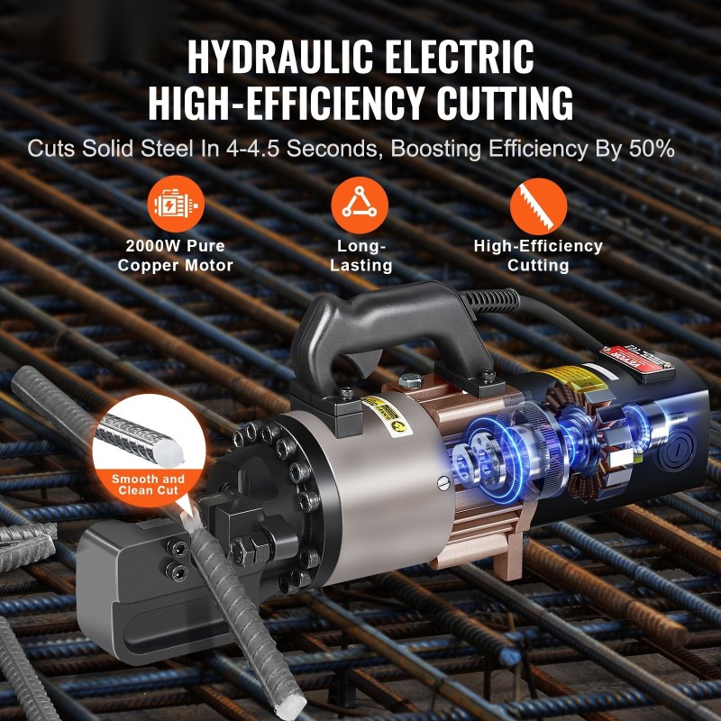 Sähkökäyttöinen hydraulinen raudoitusleikkuri 2000W 5–28 mm kaksipuolisilla terillä