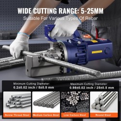 Sähköhydraulinen raudoitusleikkuri valurautarunko 1700W 5–25 mm mukana työkalulaukku ja öljyastia