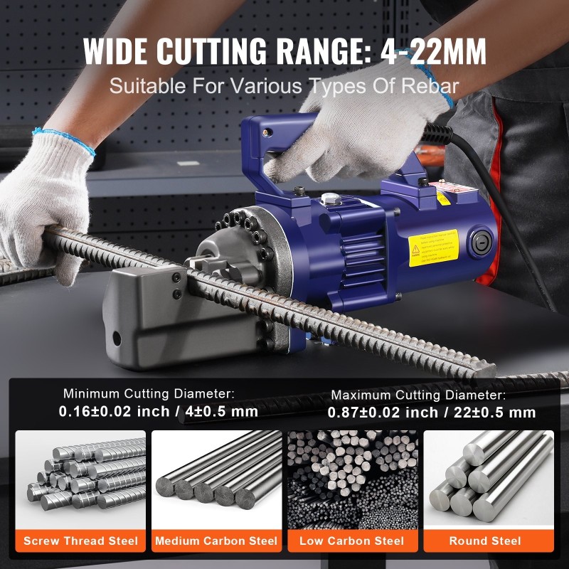 Sähköhydraulinen harjateräksen leikkuri 1350W 4–22 mm työkalulaukulla ja öljyastiolla