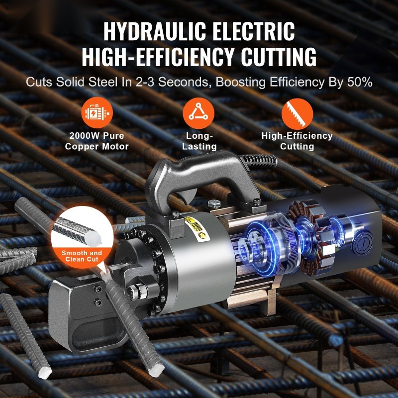 Sähköinen hydraulinen betoniteräsleikkuri 2000W 4–25 mm valurautainen pääkehys alumiinirunko