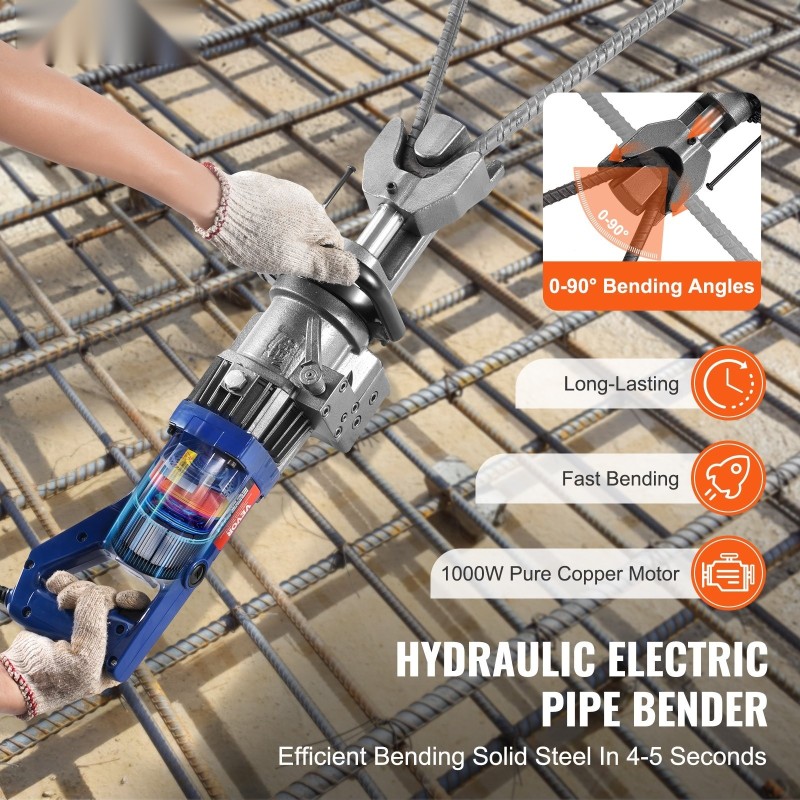 Sähkökäyttöinen hydraulinen harjaterästaivutin 1000 W 6–16 mm 0–90 astetta 15 kg