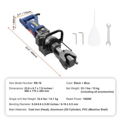 Sähkökäyttöinen hydraulinen harjaterästaivutin 1000 W 6–16 mm 0–90 astetta 15 kg