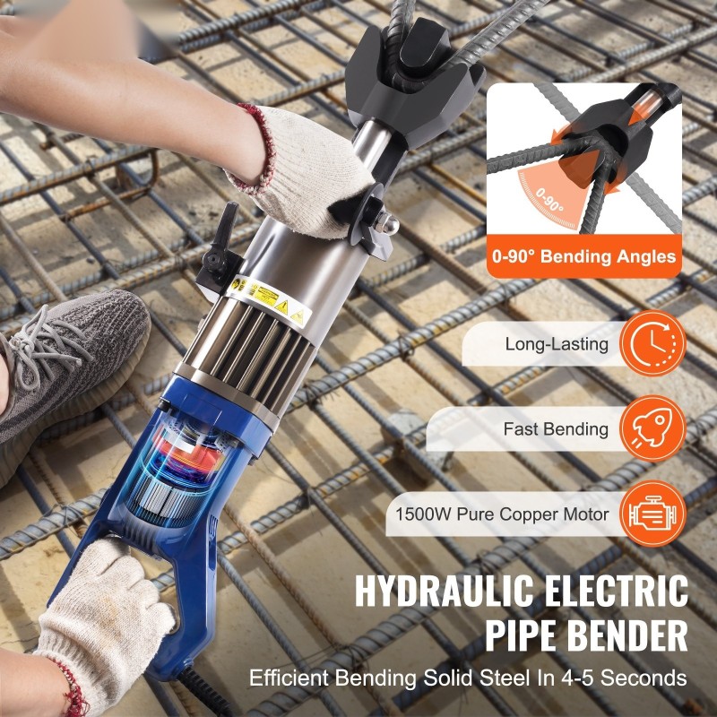 Sähköhydraulinen harjaterästaivutin 6–20 mm 1500 W säädettävä 0–90° työkalulaukulla